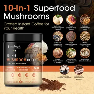 GREENPEOPLE Mushroom Coffee – 10 Superfood Mushrooms with Lion’s Mane & Cordyceps for Focus, Energy & Digestion – Instant Coffee, 4.23oz