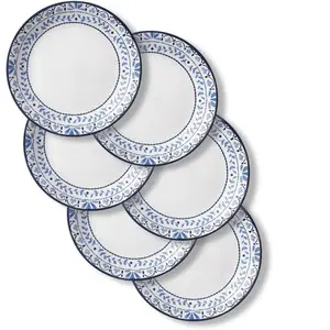 Vitrelle Salad Plates Set Triple Layer Glass and Chip Resistant, 9-Inch Lightweight Round Plates, Portofino, Caspian, 6-Piece