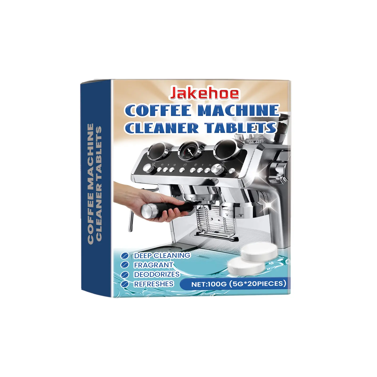 Jakehoe Sodium Bicarbonate Effervescent Descaling Tablets - Nontoxic Deep Clean Kitchen Cleaner, Bubble-Action Solution for Coffee Machine Interior Care, Removes Dirt and Oil Stains, Descaling & Cleaning Solution Kitchen Cleaners