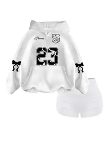 Women's 2-Piece Set Sweatsuit Matching Set Hooded Sweatshirt & Yoga Shorts, Casual Fitted, Athleisure Sportswear Set, Warm Winter Wear, Perfect for Daily Commute & Leisure