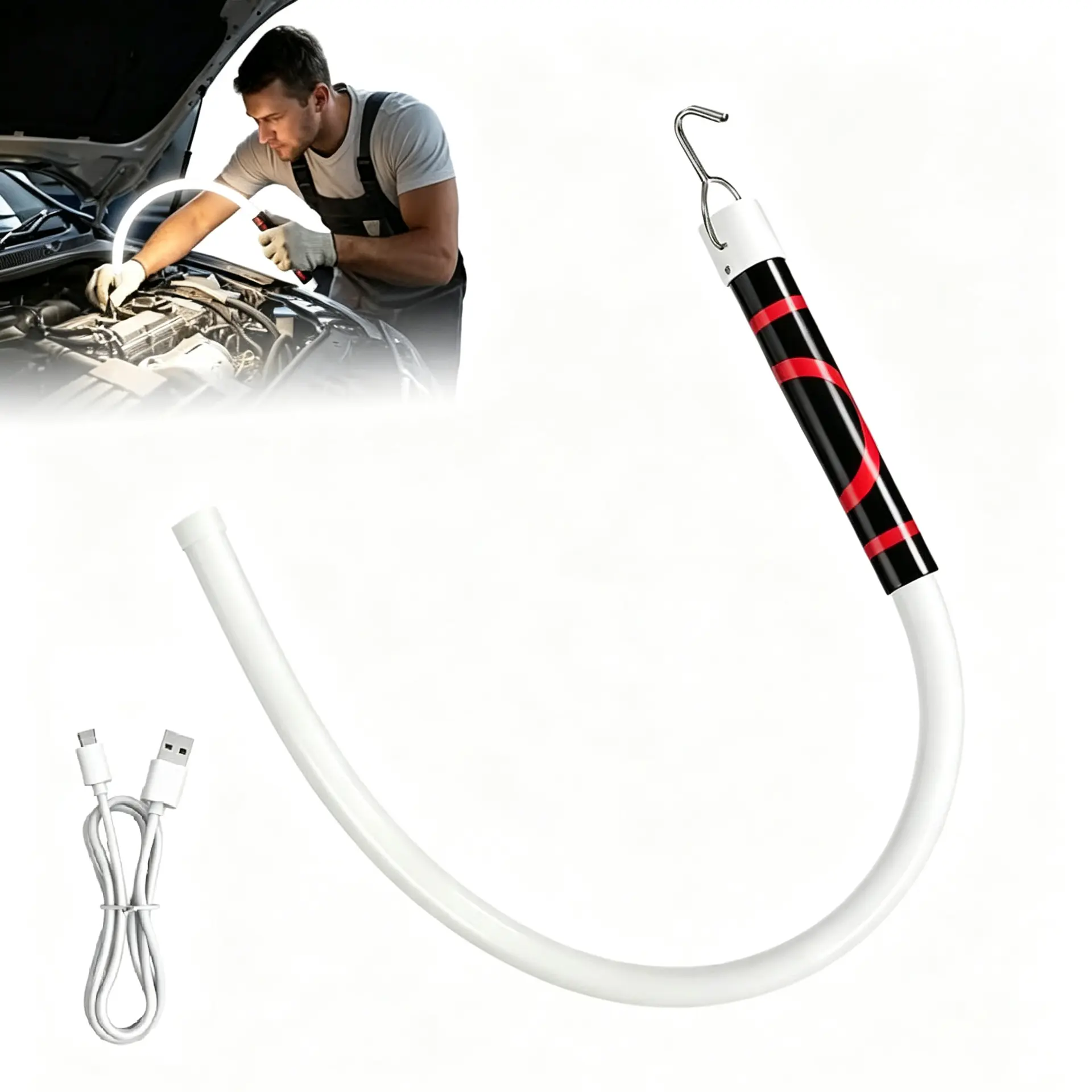 Flexible LED Work Light with Hook, 29" Bendable Rechargeable Flashlight Stick, High Lumen 3 Modes, 7-Hour Battery for Tight Spaces, Engine Inspection, Mechanic, Plumbing, Electrical & Workshop,kitchen accessory