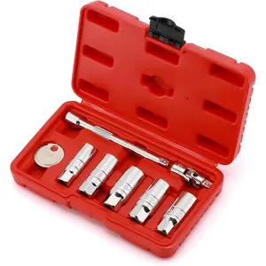 3/8-Inch Drive Spark Plug Socket Set, 6-Point, Include Extension Bar, Universal Joint & Spark Plug Gapper, 8 count Set, CR-V Steel