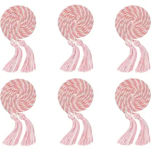 2Pcs/6Pcs 68" Multi Color Braided Graduation Honor Cords with Tassel for High School Bachelor Master Doctor (6 Pack, Pink White)