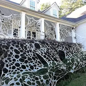 Halloween Spider Web Decorations Outdoor, 200 Sqft Stretchy Cut-Your-Own Spooky Webbing, Wall-Mounted Fabric, Seasonal