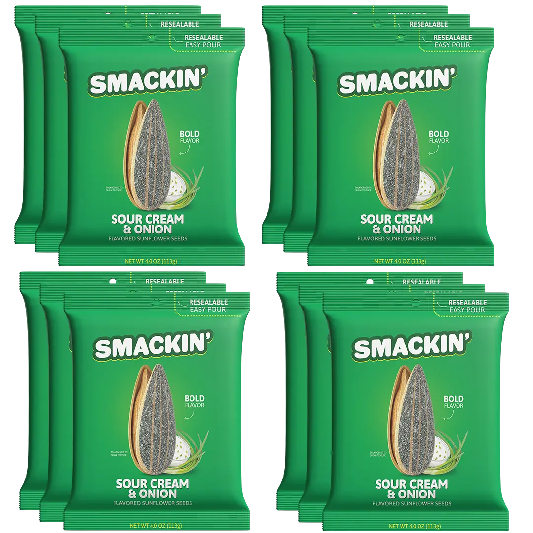 SMACKIN' Sunflower Seeds Sour Cream & Onion 12 Large 4oz Resealable Bags