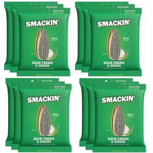 SMACKIN' Sunflower Seeds Sour Cream & Onion 12 Large 4oz Resealable Bags SMACKIN' Sunflower Seeds Sour Cream & Onion 12 Large 4oz Resealable Bags