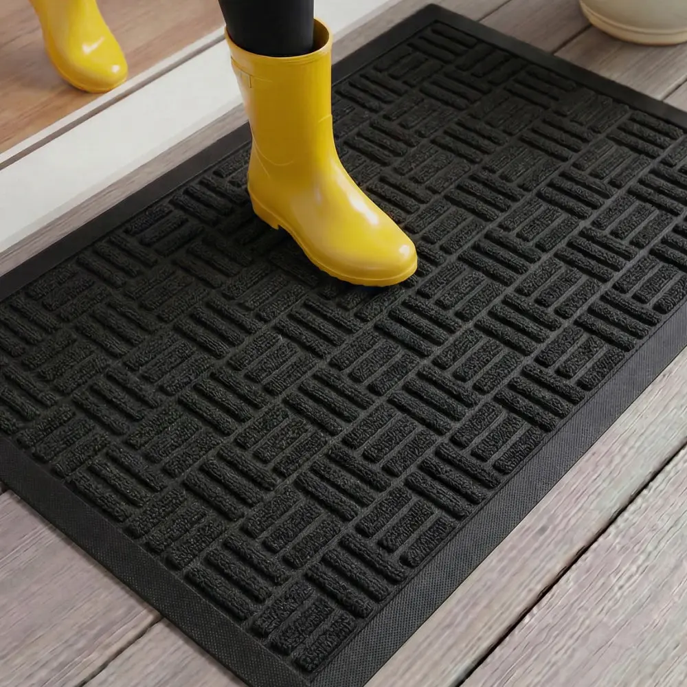 GORILLA GRIP 100% Waterproof All-Season WeatherMAX Doormat US Designed Natural Rubber, Stain Fade Resistant, Low Profile Indoor Outdoor Door Mats, Easy Clean