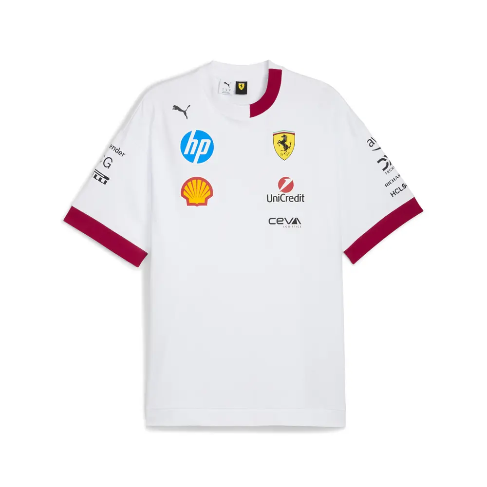 PUMA Mens Scuderia Ferrari Drivers Logo Crew Neck Short Sleeve Casual Tops Casual - White