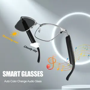GS13 Smart Audio Glasses Bluetooth Compatible, Auto Color Change Eyewear Glass with Headphone, Intelligent Touch Control Wireless Glasses with UV Protection, Multifunctional Anti-blue Light Eyeglass