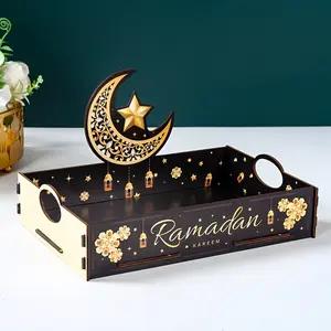 Islamic Lantern Tray Decorative Plate, Perfect for Ramadan, Eid Mubarak, Muslim Gatherings, Boho Desktop Decoration with Moon Star Pattern