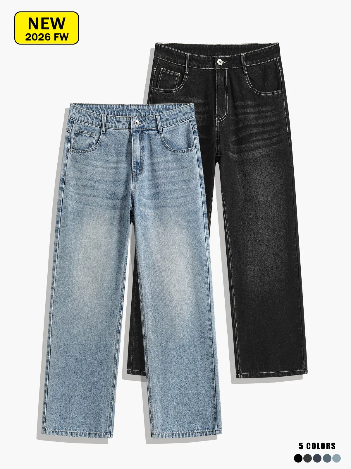 Men’s loose straight-leg jeans, vintage wide-leg jeans, streetwear, hip-hop casual jeans