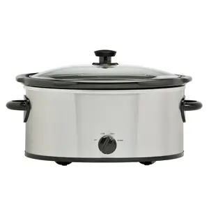 Mainstays 6 Quart Oval Slow Cooker, Stainless Steel Finish, Glass Lid