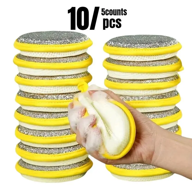 Double-Sided Dish Sponge, Dual Sided Sponge, 5/10 Round Cleaning Sponges, Durable Kitchen Pad, for Pots, Countertops, Stovetop, Dishwashing Sponge, Scrubber Sponge, Scrubbing Pad, Ca Prop 65 Compliant