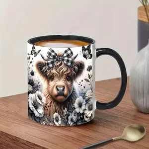 Highland Cow Coffee 11oz Double-Sided Printing, Ceramic Mugs Animal Theme Cup, Perfect for Coffee Tea Milk, Party & Personal Gifts