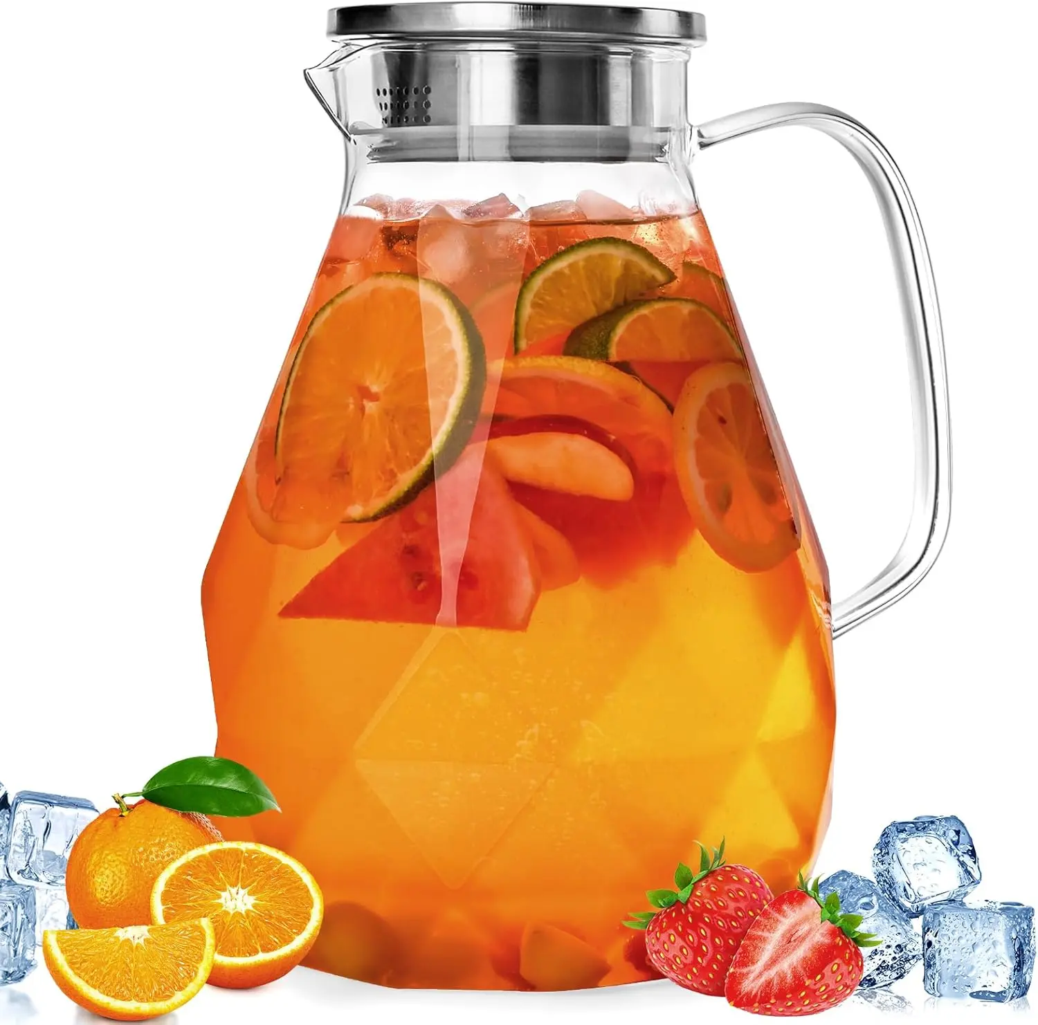 1 Gal Extra-Wide Mouth Glass Pitcher with Lid - Microwave Safe Drink Serving Jug for Iced Tea, Hot/Cold Water, Juice, Iced Tea Pitcher