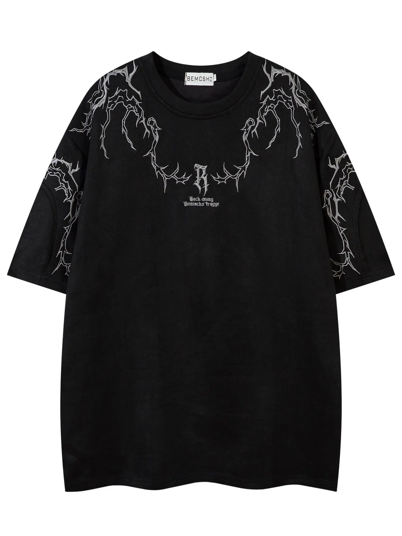 Men's Thorn Embroidery Short Sleeve Tee, Loose Casual Streetwear Fashion Soft Comfy Round Neck T-shirt for Summer, Men's Top for Daily Wear, Casual Style Tee