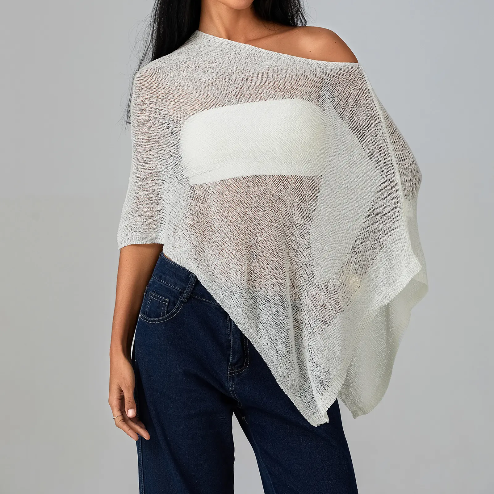 Women Knit Cover-up, See-through Solid Irregular Loose Pullover Summer Beach Tops Swimsuit Coverup Swimwear Coverups