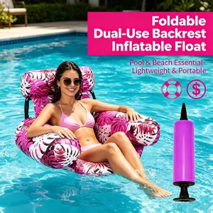 Foldable Dual-Purpose Inflatable Floating Sofa with Backrest (Pump Included), Thickened Canvas Waterproof and Wear-Resistant Floating Bed, Summer Beach Pool Party Vacation Relaxing Lounge Chair, Portable and Easy-to-Store Water Leisure Seat