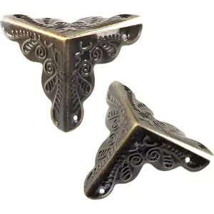 48 count Box Corner Protectors Metal Cabinet Corner Protectors Rattan Carved Edge Guards for Furniture Decorative with Mounting Screws, 1"x1"x1" Bronze