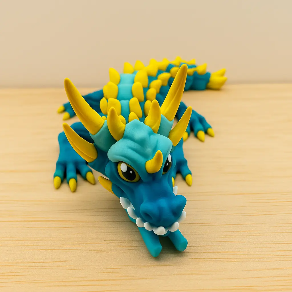 Venom-Drake Dragon, 3BC Creations Articulated Figure - Teal, Ice Blue & Sun-Yellow Dual Color, PLA Plastic, Bold Horns, Posing Ready Home Decor Articulated Shelf Statue, Decorative Collectible