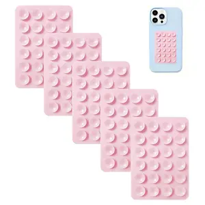 Silicone suction cup mobile phone holder, waterproof sticky base for most mobile phones, universal finger holder for selfie videos, 5-piece set of light powder.
