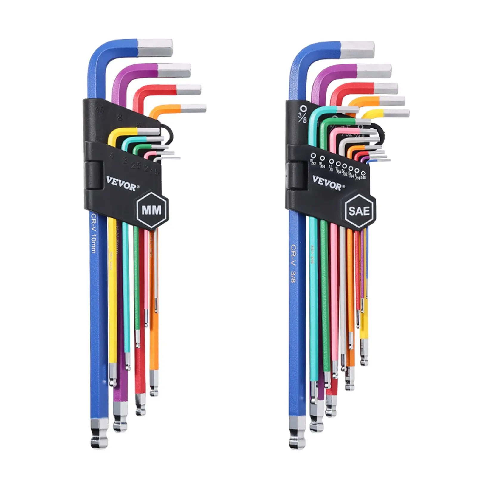 【Summerfinds】VEVOR 22pcs CR-V Alloy Hex Key Allen Wrench Set - SAE/Metric, Long Arm Ball End Tip Hex Socket Set, Fold-Flat Storage Mechanic Hand Tools