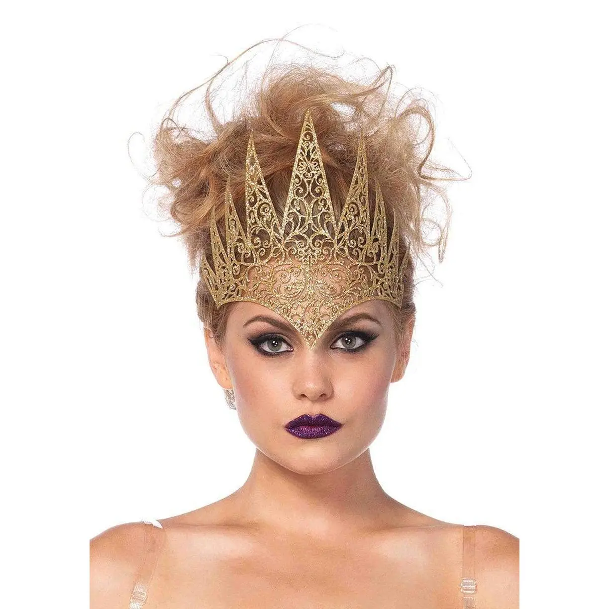 Adult Glitter Die-Cut Filigree Royal Crown Headband - Elegant Crown Design, Princess Aesthetic, Glamorous Secure Fit Fashion Hair Accessory, Headbands