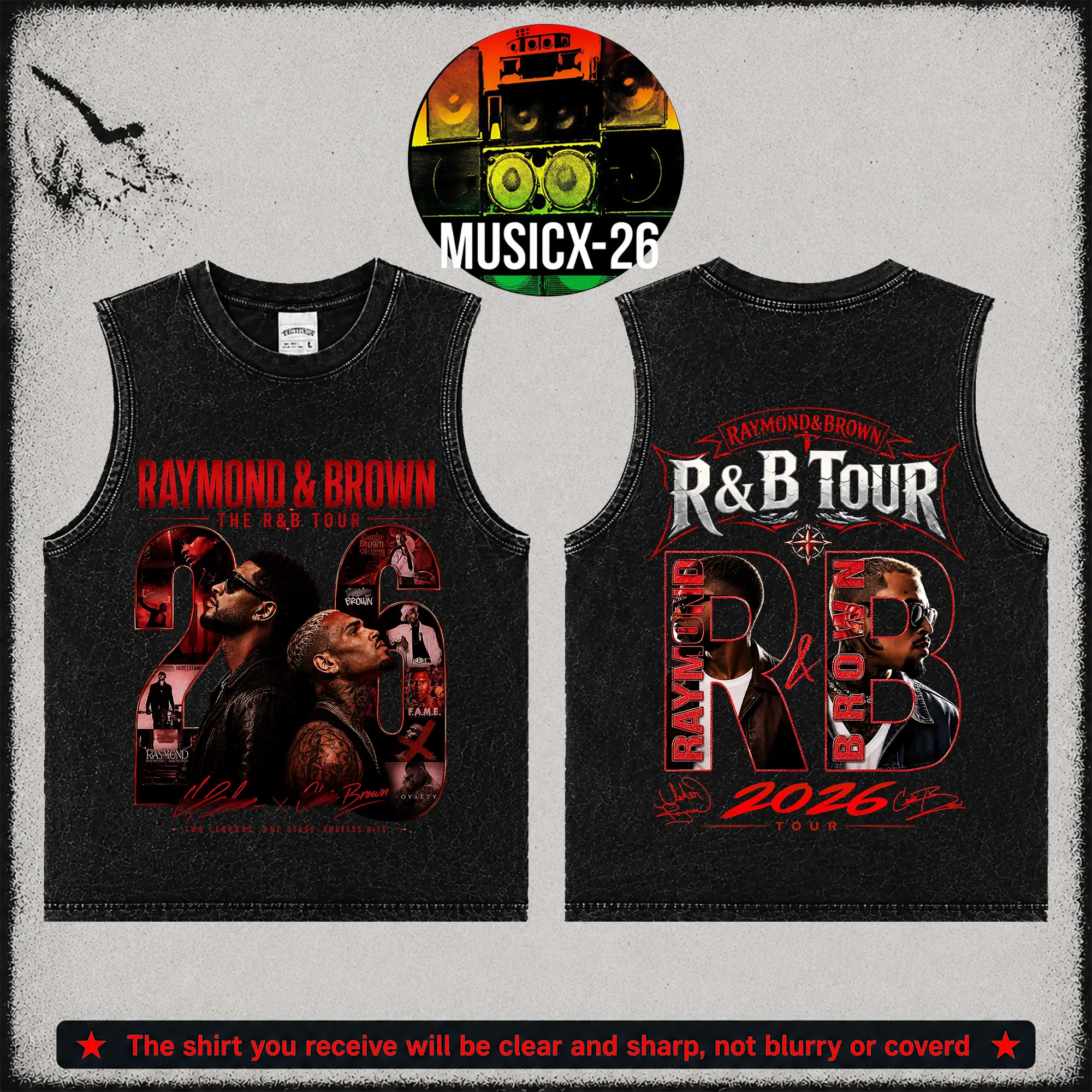[X-26] The R&B Tour 2026 : Raymond & Brown #3 Unisex Premium Acid Washed Tank Top, R&B Music Duo Graphic Sleeveless T-Shirt, Urban Hip Hop Soul Streetwear Shirt, Breezy Concert Tour Merch, Gift for Team Breezy R&B Fans
