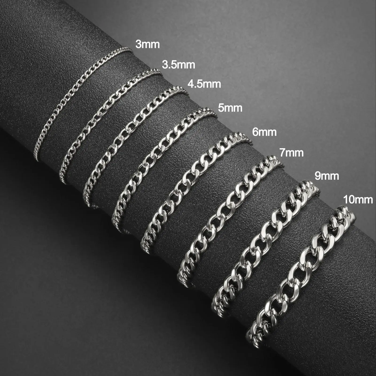 FASHION4U - Punk Cuban Chain 3-10mm Wide Minimalist Bracelet Men Women Stainless Steel Gold Color Basic Hip Hop Figaro Chain Jewelry Gift