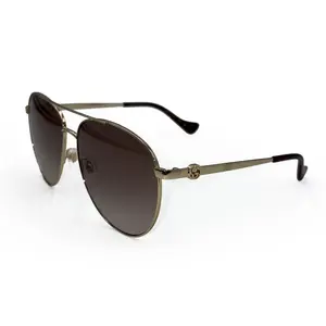 GUCCI Novelty Sunglasses Gold Aviator Style with Brown Gradient Lenses & Iconic Logo Detail Lightweight Comfortable Fit for Everyday Wear