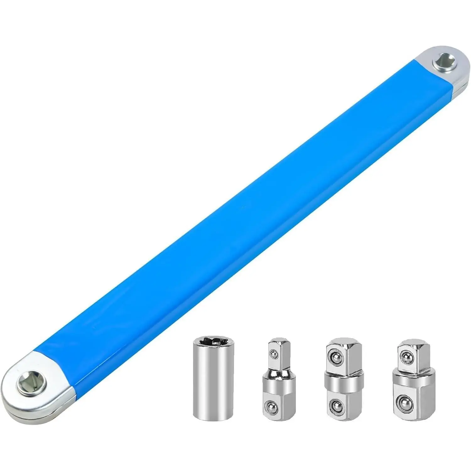 Offset Extension Wrench 15 Inch Impact Ratchet Wrench Set with 1/2", 1/4" and 3/8" Square Adapters Drive Socket for Small Place