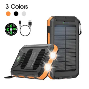 Solar Power Bank with Built-in Dual Flashlights, 10000mAh Portable Mobile Phone Charger, Outdoor Emergency Item with Dual USB Port Output