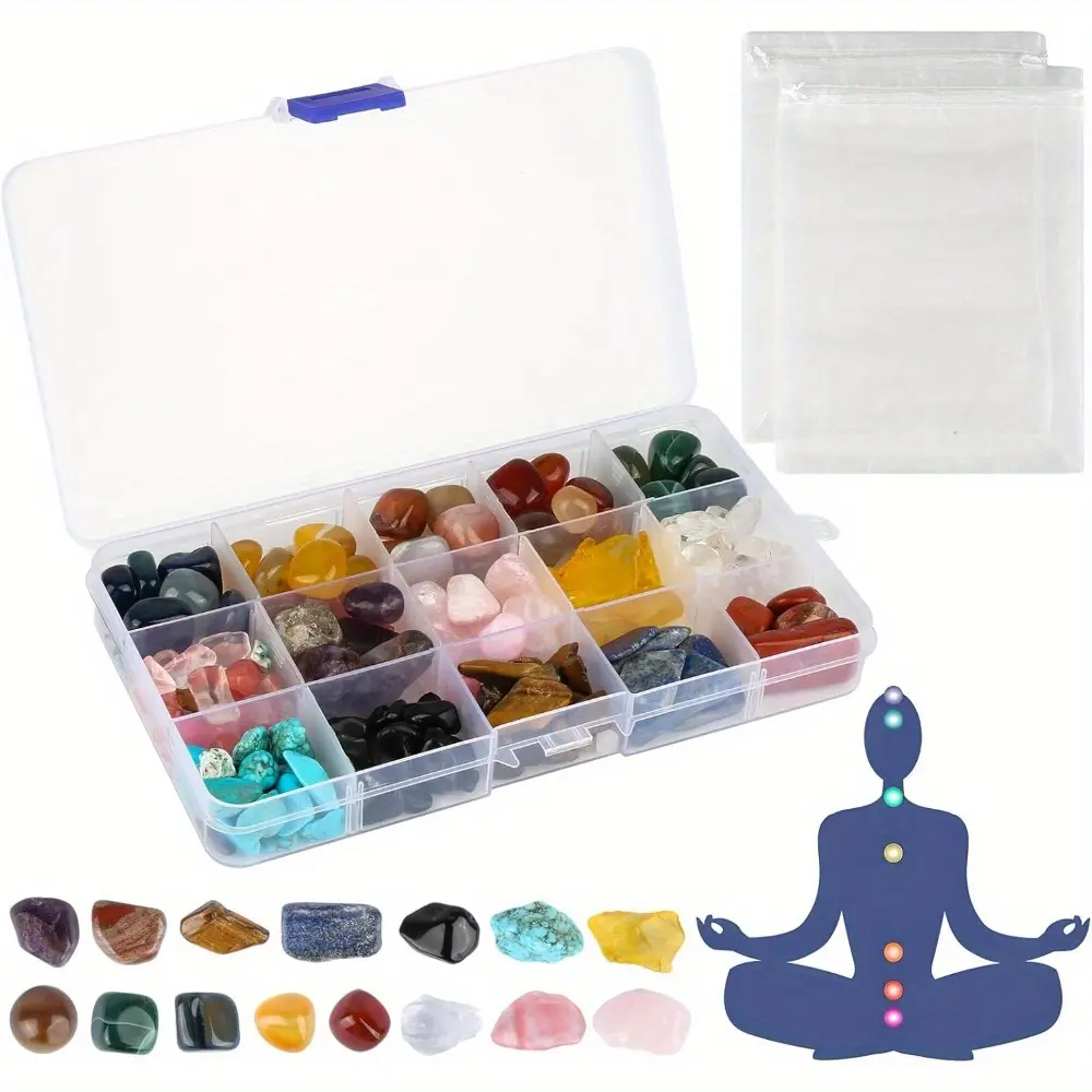 Crystal Gemstone Set, Polished Crystals, Natural Chakra Crystals with Storage Bag, Crystals and Gemstones for Relax, Reiki Chakra Healing, Meditation, Suitable for Gift Giving