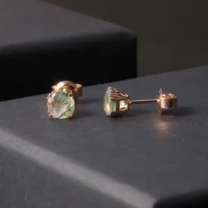 Unique 1.0Ct 6mm Round Cut Moss Agate Claw Prongs Studs Earrings in 925 Sterling Silver Women's Wedding Earrings GB #Love Story