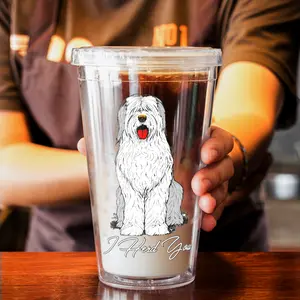 Tumbler, Acrylic Insulated, 16oz, Old English Sheepdog, "I Herd You" with Lid and Straw, Reusable, Drinkware Drinkware Plastic Bottle Cup Classic Lightweight