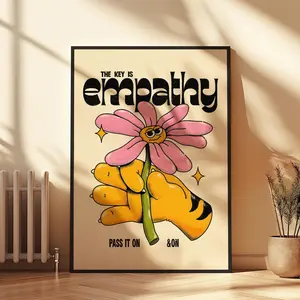 Empathy - Retro Groovy Fine Art Print, Inspirational Quote Poster, 70s Style Wall Decor, Vibrant Positive Vibes, Kindness Motivational Art