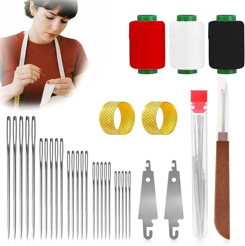 Big Eye Steel Sewing Needles Kit 34PCS | 5 Size Steel Needles for Hand Sewing Kit Stainless Needle for Adult with Case | Beginner-Friendly (34-PCS)