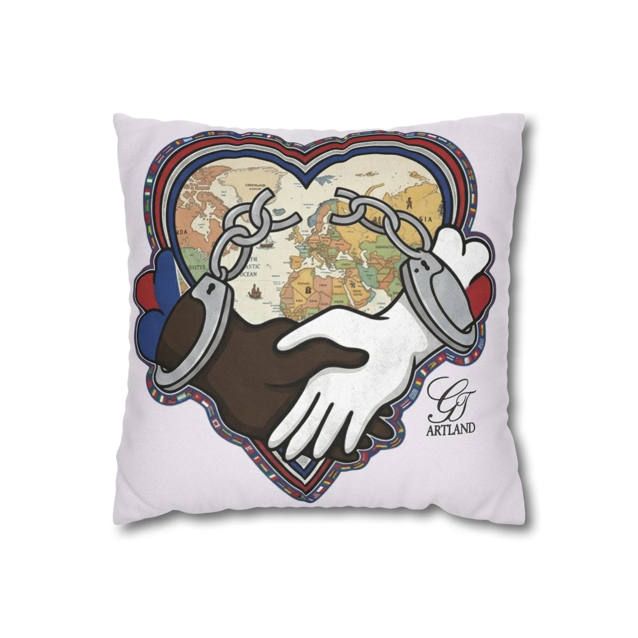 Interracial Handshake Heart Pillowcase | Decorative Throw Pillowcase by GT Artland