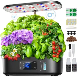 Hydroponics Growing System Kit Indoor Herb Garden with Grow Light 12 Pods, LCD Touch Panel, 17" Height, Full-Spectrum Panel, Organic Veggie & Herb Growing, Soilless Farming, 5L Water Tank, Ultra-Quiet Pump, Black