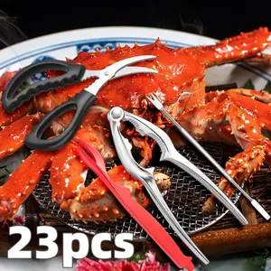 24pcs Seafood Cracker Tool Set With Lobster Sheller Stainless Steel Crab Crackers Crab Leg Fork Seafood Scissors And Storage Bag, Crab Eating Tools