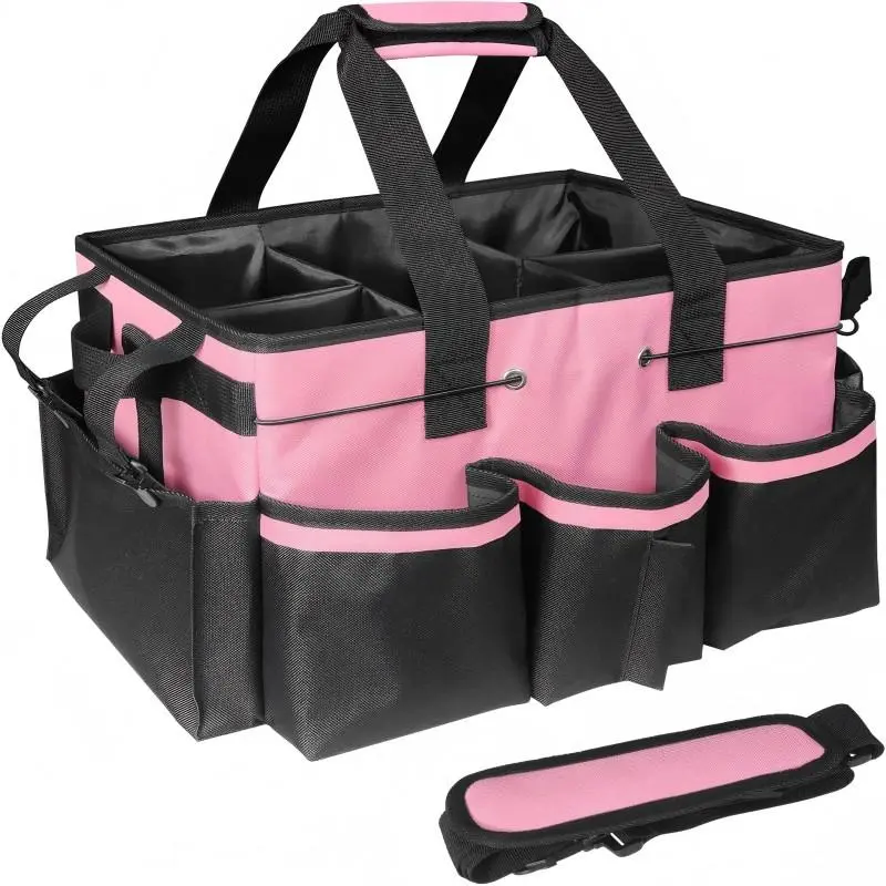 Multi-pocket Cleaning Caddy Bag, Waterproof Organizer Bags, Portable Cleaning Bag, Home Cleaning & Car Maintenance Storage Bag, Storage Organizer with Handle & Adjustable Divider for Home