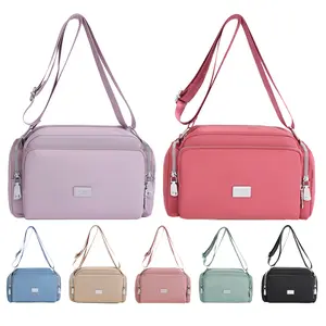 Women's Simple Solid Color Multi-Pocket Shoulder Bag Classic Versatile Nylon Small Square Bag Casual Fashion Messenger Bag