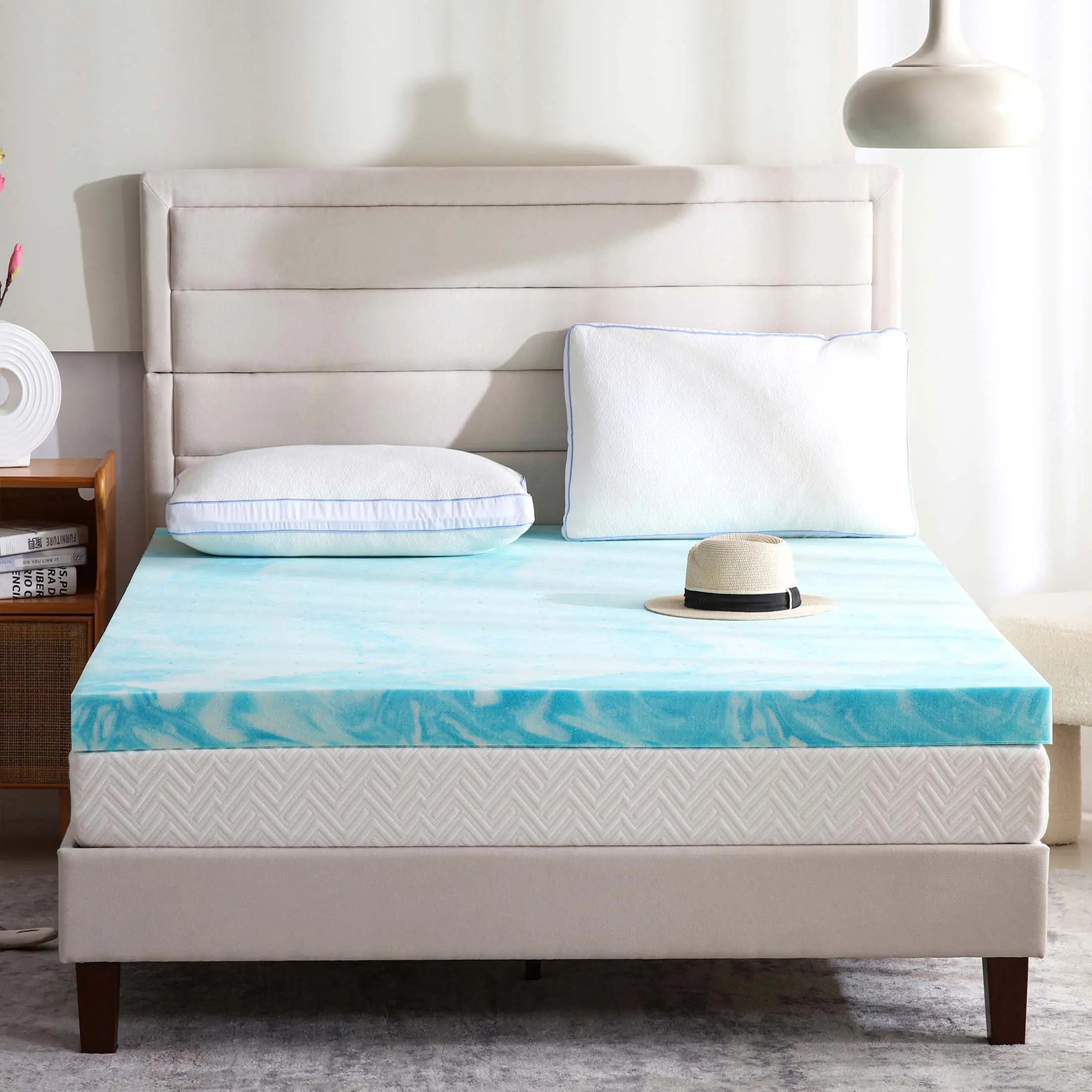 EGO Mattress Topper 3 Inch Ventilated Liquid Gel AeroFusion Memory Foam, Blue - Renew Your Old Mattress for Luxurious Sleep, Queen King Body Curves Temperature Regulation