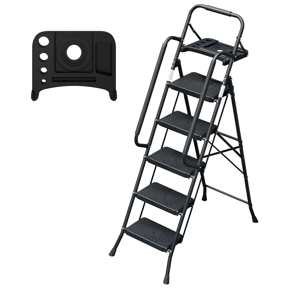 5 Step Ladder with Handrails Folding Step Stool with Tool Plateform, 330 lb Capacity Step Stools for Adults Portable Ladder for Home Kitchen Steel Frame with Non-Slip Wide Pedal