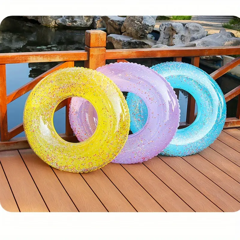 Inflatable Pool Float for Adults, Sparkle-Filled Donut PVC Pool Tube with Colorful Confetti Design, Pool Floats, Glitter Effect