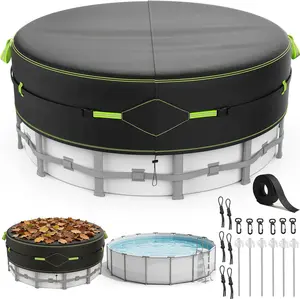 12Ft Round Above Ground Pool Cover, Safety Solar Pool Cover with Reflective Strips Rope Luminous Nails, Upgraded Thicker Oxford PU Tarp, UV Protected Windproof Tear Resistant Pool Cover