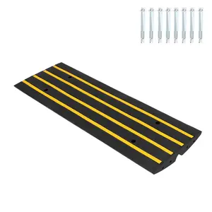 Heavy Duty Recycled Rubber Curb Ramps – 2 Pack, 48 x 2.4 Inch, Water Channel & Cord Cover, 110,000 lbs Capacity – Non-Slip, Easy Install for Driveway, Wheelchair, Scooter, Car, Truck, Garage, Sidewalk – Includes Expansion Bolts Heavy Duty Recycled Rubber
