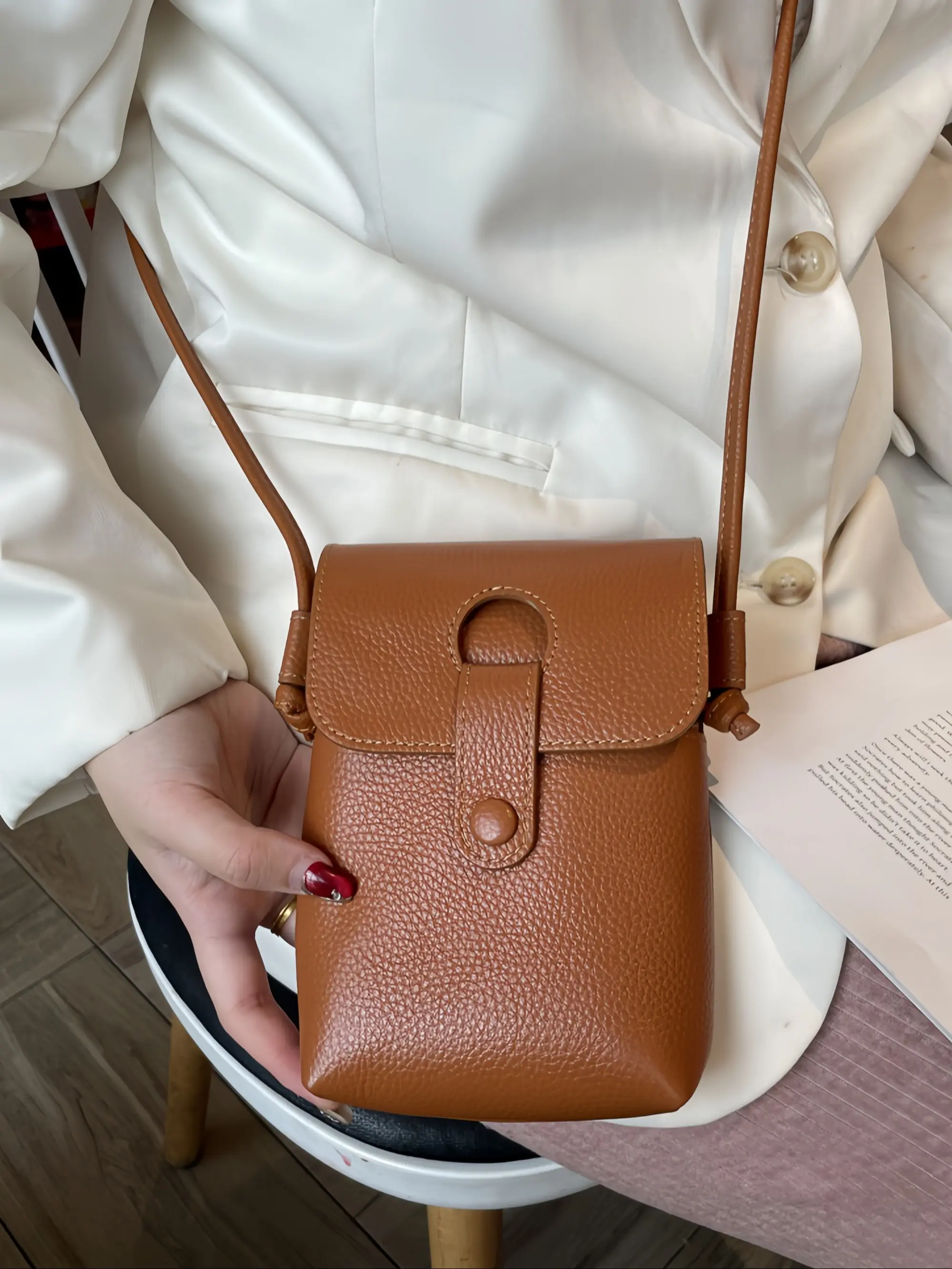 Women's Genuine Leather Crossbody Phone Bag, Fashionable First Layer Cowhide Shoulder Small Bag, Genuine Leather Purses, Lightweight Mobile Pouch, Simple Design