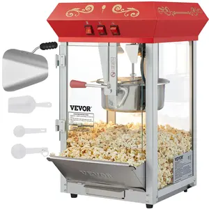 VEVOR Commercial Popcorn Machine, 8 Oz Kettle, 850 W Countertop Popcorn Maker for 48 Cups per Batch, Theater Style Popper with 3-Switch Control Steel Frame Tempered Glass Doors 1 Scoop 2 Spoons, Red