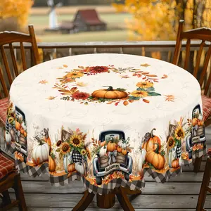 PLUMLIK Fall Tablecloth with Harvest Car Pumpkin Sunflower Patterns, Vintage Rectangular Round Table Cover, Autumn Decor Suitable for Thanksgiving Day Holiday Indoor Outdoor, Farmhouse Home Table Decoration, Kitchen Accessories, Housewarming Gift